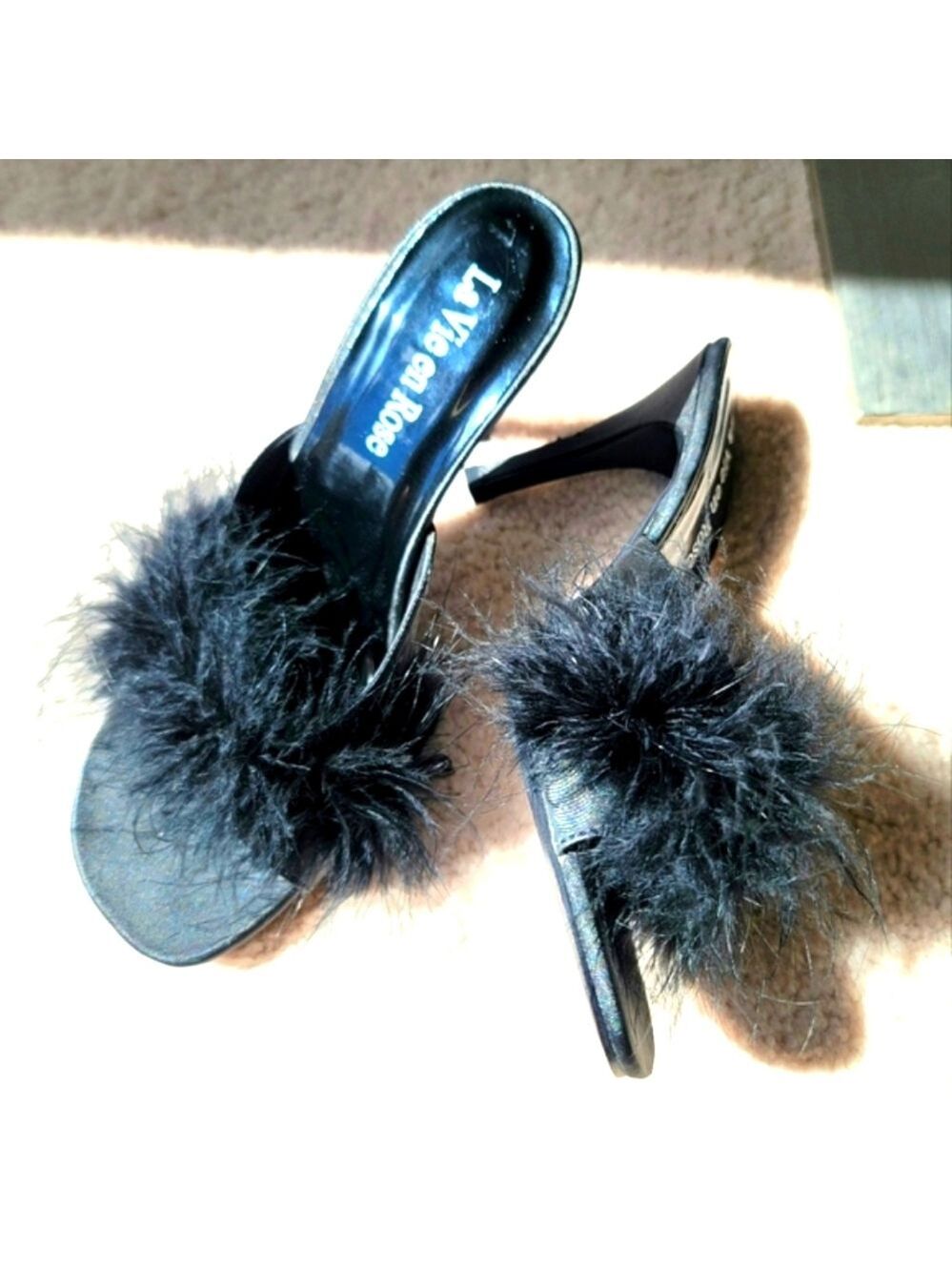 Vintage La Vie en Rose Boudoir Feather Slippers Size 7